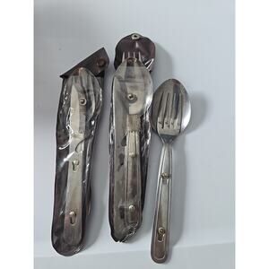 Lot 3 Vtg JAPAN Camping‎ Silverware Interlocking Nesting Flatware Sets